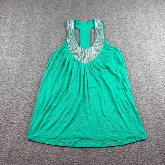 Rain Tops - Rain Women's S Small Green Sequin Embellished Racerback Tank Top